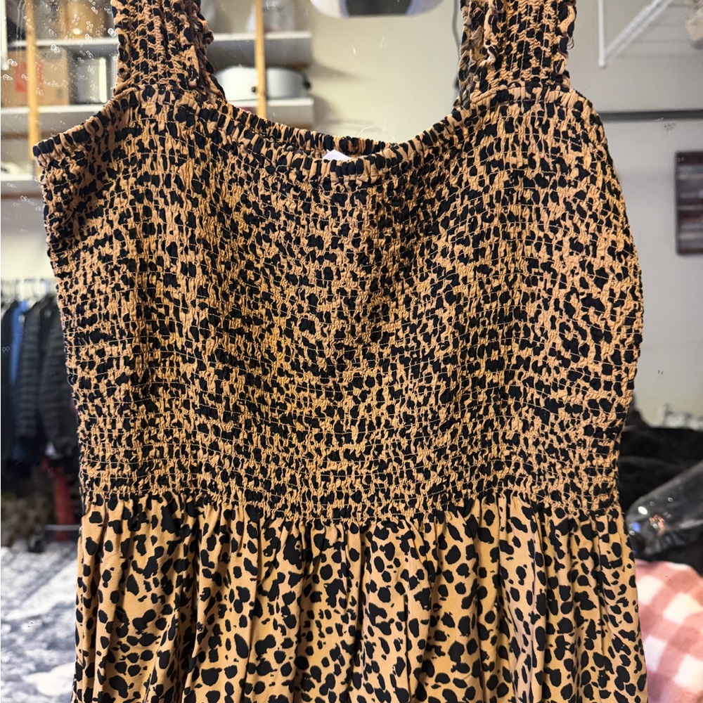 Leopard Print Smocked Tank Top